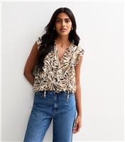 Women's Brown Zebra Print Ruffle Trim Sleeveless Blouse New Look