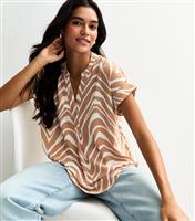 Women's Brown Zebra Print V Neck Relaxed Top New Look