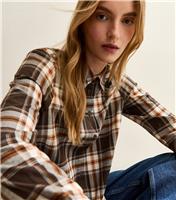 Women's Brown Checked Long Sleeve Shirt New Look