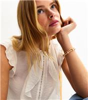 Women's White Crinkled Lace Trim Ruffled Sleeveless Top New Look