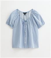 Women's Blue Striped Tie Neck Top New Look