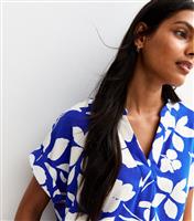 Women's Bright Blue Floral Print V-Neck Top New Look