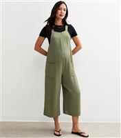 Women's Maternity Dark Khaki Crinkle Texture Cropped Leg Jumpsuit Little Mistress New Look