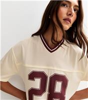 Women's Off White 28 V-Neck Football Top New Look