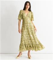Women's Green Foiled Animal Print Midi Dress Gini London New Look