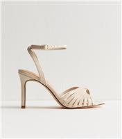 Women's Off White Twisted Vamp Heel Sandals Vegan New Look