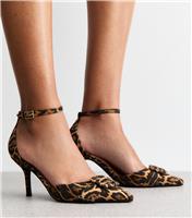 Women's Stone Leopard Print Buckle Front Stiletto Open Court Shoes Vegan New Look