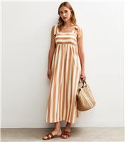 Women's Brown Striped Tie Strap Midi Dress New Look