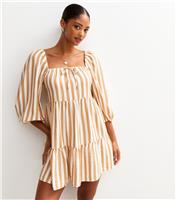 Women's Brown Striped Smock Tiered Mini Dress New Look