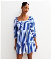 Women's Blue Striped Smock Tiered Mini Dress New Look