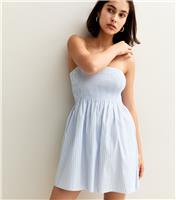Women's Blue Striped Bandeau Mini Dress New Look