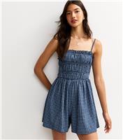 Women's Blue Gingham Seersucker Playsuit New Look