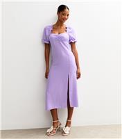 Women's Lilac Milkmaid Puff Sleeve Midi Dress New Look