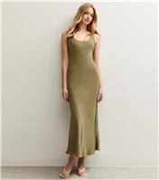 Women's Khaki Scoop Neck Linen Look Midaxi Dress New Look
