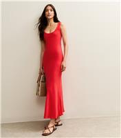 Women's Bright Red Scoop Neck Linen Look Midaxi Dress New Look