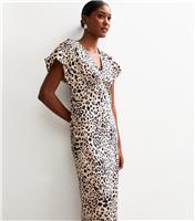 Women's Off White Leopard Print Satin Bias Cut Midi Dress New Look