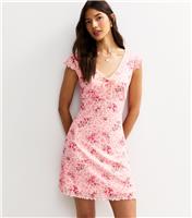 Women's Pink Floral Print Mesh Mini Dress New Look