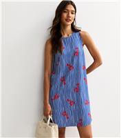Women's Blue Striped Lobster Print Mini Shift Dress New Look