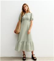 Women's Green Gingham Print Crinkle Midi Dress New Look