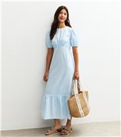 Women's Blue Gingham Print Crinkle Midi Dress New Look