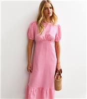 Women's Pink Gingham Print Crinkle Midi Dress New Look