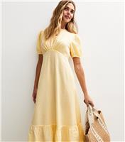 Women's Yellow Gingham Print Crinkle Midi Dress New Look