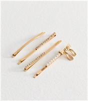 Pack of 4 Gold Tone Diamante and Bow Embellished Hair Slides New Look