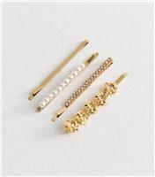 Pack of 4 Gold Tone Faux Pearl and Flower Hair Slides New Look