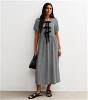 Women's Black Gingham Print Bow Front Short Sleeve Midi Dress New Look