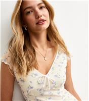 Women's Cream Floral Print V-Neck Mesh Micro Mini Dress New Look