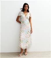 Women's White Floral Print Chiffon Midi Dress New Look