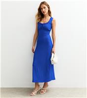 Women's Blue Crinkled Texture Lace Trim Milkmaid Midi Dress New Look