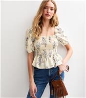 Women's Off White Floral Print Milkmaid Top New Look