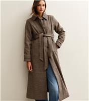 Women's Tall Brown Checked Belted Jacket New Look