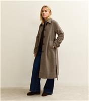 Women's Petite Brown Checked Belted Jacket New Look