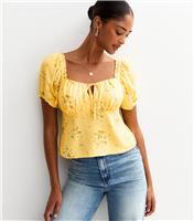 Women's Yellow Floral Print Milkmaid Top New Look