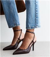 Women's Dark Burgundy Faux Leather Cut Out Pointed Toe Slingback Pumps Vegan New Look