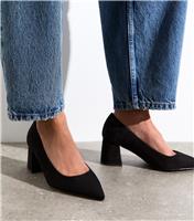 Women's Wide Fit Black Faux Suede Block Heel Court Shoes Vegan New Look