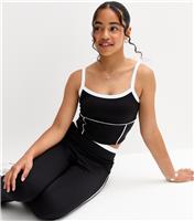 Girls' Black Contrast Trim Cropped Cami Top New Look
