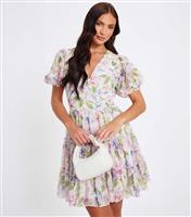 Women's Multicolour Floral Print Chiffon Mini Dress Quiz New Look