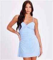 Women's Light Blue Gathered Knot Front Mini Dress Quiz New Look