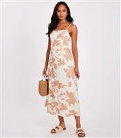 Women's Cream Floral Print Bow Back Midi Dress Quiz New Look