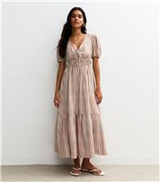 Women's Brown Striped Poplin Midi Dress New Look