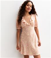 Women's Petite Pink Floral Print Ruffle Mini Dress New Look