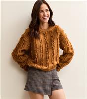 Women's Tan Fringed Knit Jumper New Look