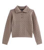 Women's Dark Mink Cable Knit Button Polo Jumper New Look