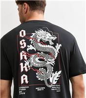 Men's Black Osaka Dragon Print Relaxed T-Shirt Only and Sons New Look