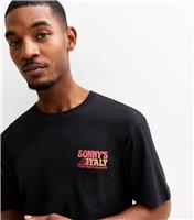 Men's Black Sonny's Little Italy Pizza Print T-Shirt Only and Sons New Look