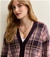 Women's Pink Pattern Button Through Checked Cardigan New Look