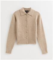 Women's Mink Midweight Knit Collared Cardigan New Look